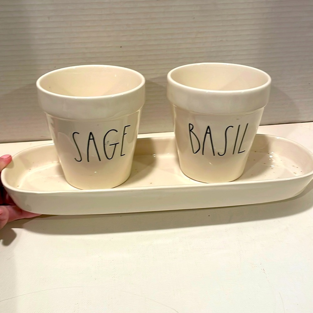 Rae Dunn planters and tray